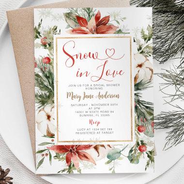 Winter Christmas Floral Snow in Love Bridal Shower Invitations