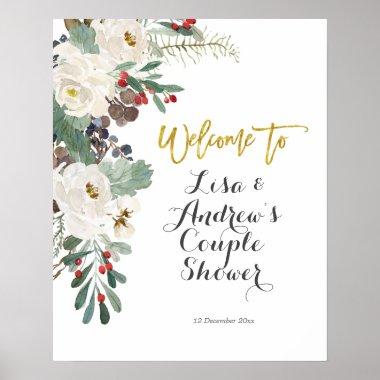 Winter Christmas Floral Wedding Welcome Sign