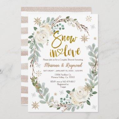 Winter Creamy Floral Snow In Love Couples Shower Invitations