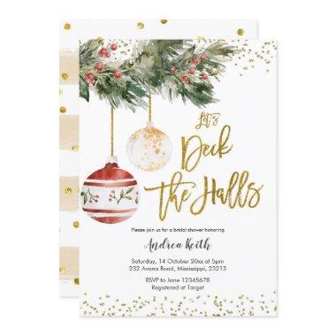 Winter Deck the Halls Bridal Shower Invitations