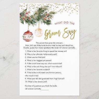 Winter Deck the Halls Bridal Shower What Groom Say