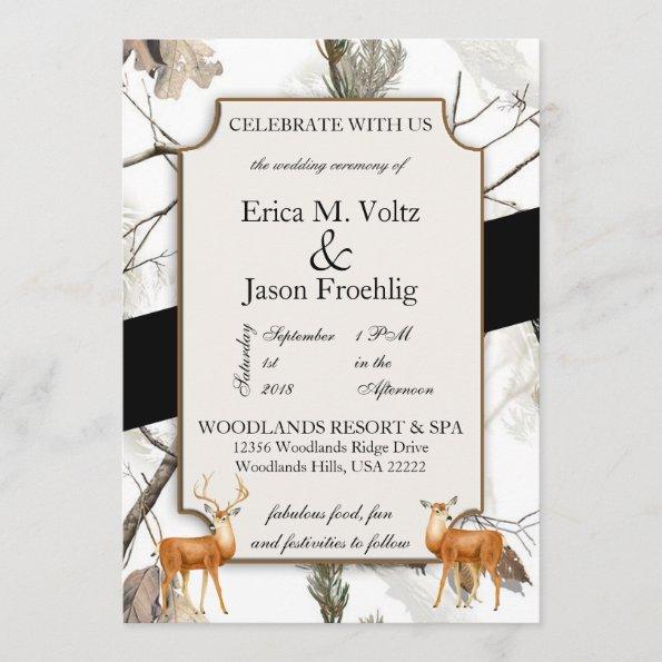 Winter Deer Camouflage Wedding Invitations