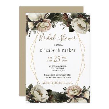 Winter elegant floral gold geometric bridal shower Invitations