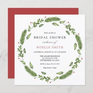 Winter Evergreen and Holly Bridal Shower Invitations