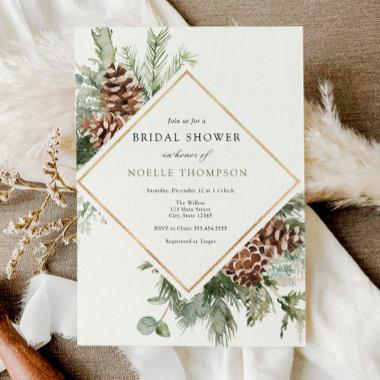 Winter Evergreen and Pine Bridal Shower Invitations