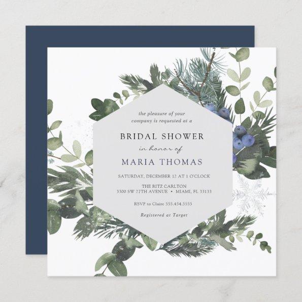 Winter Evergreen Blue Bridal Shower Invitations