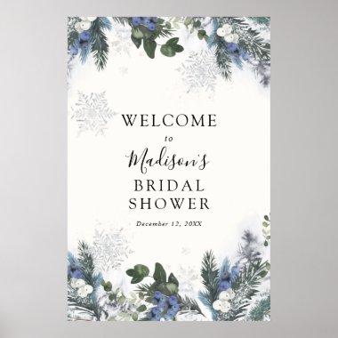 Winter Evergreen Blue Bridal Shower Welcome Sign