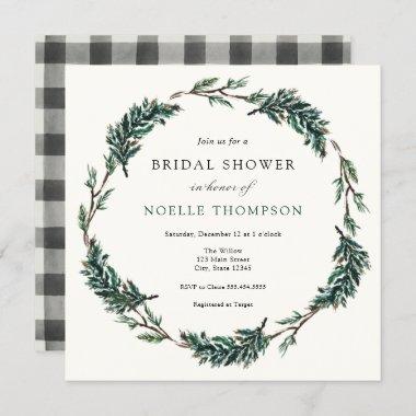 Winter Evergreen Buffalo Plaid Bridal Shower Invitations