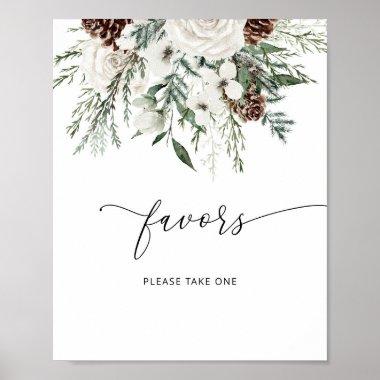 Winter evergreen elegant favors take a treat poster