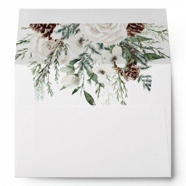 Winter evergreen elegant wedding envelope