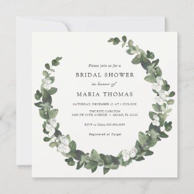 Winter Evergreen White Bridal Shower Invitations