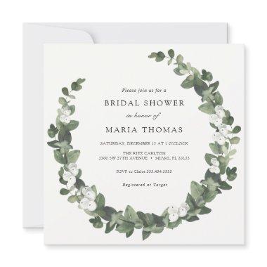 Winter Evergreen White Bridal Shower Invitations