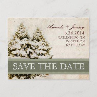Winter Evergreens Vintage Save the Date Announcement PostInvitations