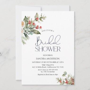 Winter Floral Bridal Shower Invitations