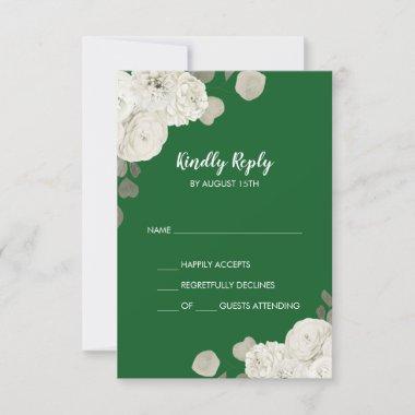 Winter Floral | Green Simple Wedding RSVP Card