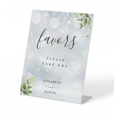 Winter Floral Greenery Favors Table Pedestal Sign