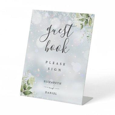 Winter Floral Greenery Guest Book Pedestal Sign