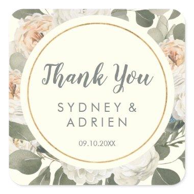 Winter Floral | Ivory Wedding Thank You Favor Square Sticker