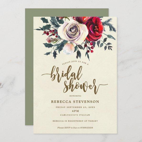 winter floral modern bridal shower Invitations