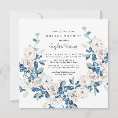 Winter Floral Wreath Bridal Shower Invitations