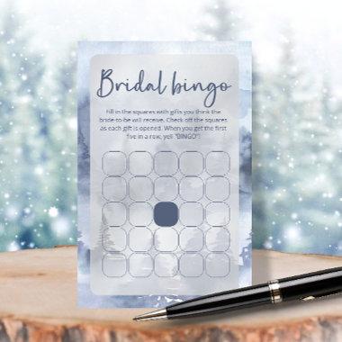 Winter Forest Navy Blue Bridal Shower bingo game