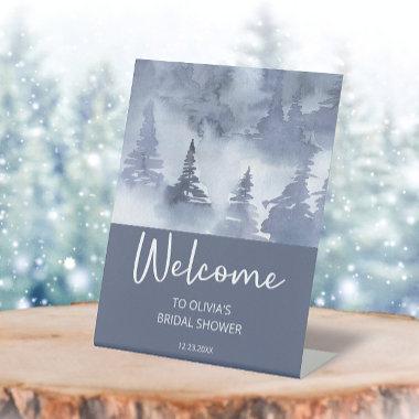 Winter Forest Navy Blue Bridal Shower Welcome Pedestal Sign