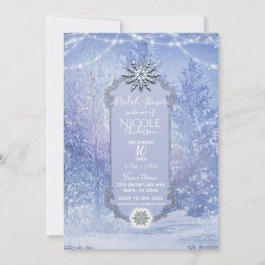 Winter Forest Pine Trees Snowflakes Bridal Shower Invitations
