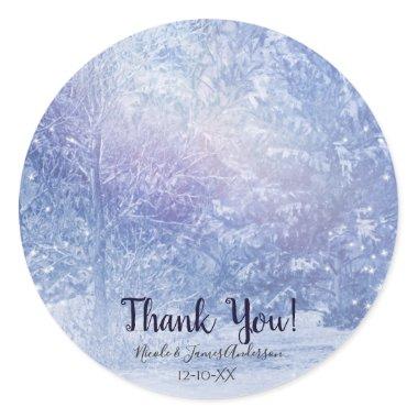 Winter Forest Pine Trees Snowflakes Elegant Favor Classic Round Sticker