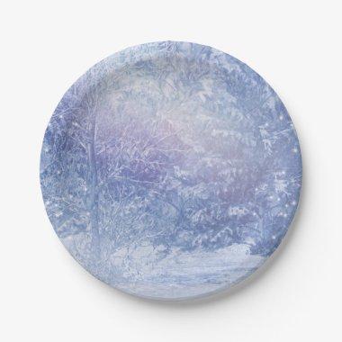 Winter Forest Pine Trees Snowflakes Elegant Party Paper Plates