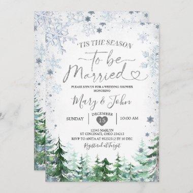 Winter Forest Silver Snowflake Wedding Christmas Invitations