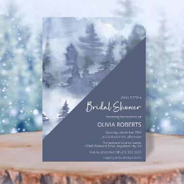 Winter Forest Watercolor Navy Blue