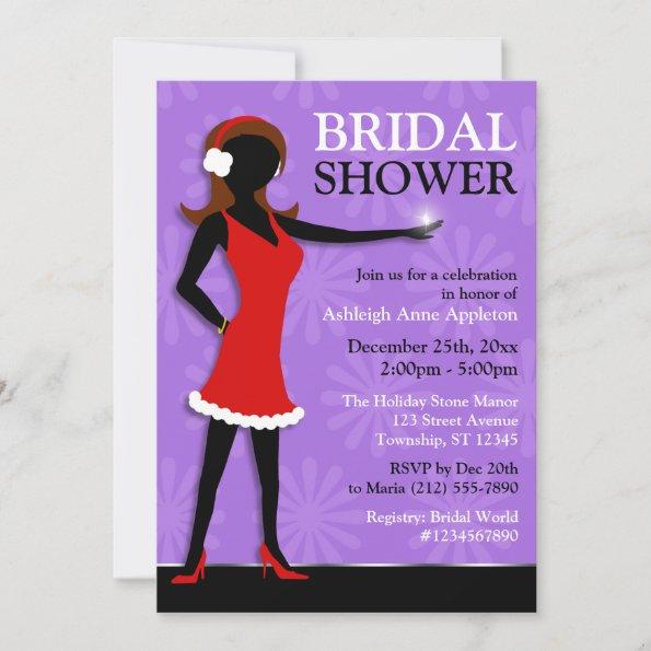Winter Girl Red Dress Purple Bridal Shower Invitations