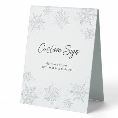 Winter Glittery Snowflake Custom Text Table Tent Sign