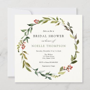 Winter Greenery and Holly Bridal Shower Invitations