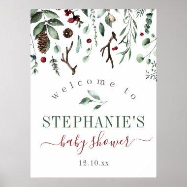 Winter Greenery Baby or Bridal Shower Welcome Sign