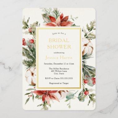 Winter Greenery Bridal Shower Foil Invitations