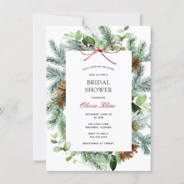 Winter Greenery Bridal Shower Invitations