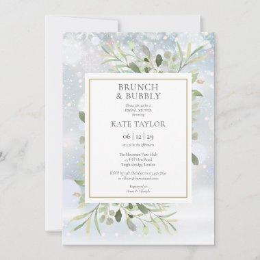 Winter Greenery Brunch And Bubbly Bridal Shower Invitations