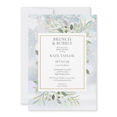 Winter Greenery Brunch And Bubbly Bridal Shower Invitations