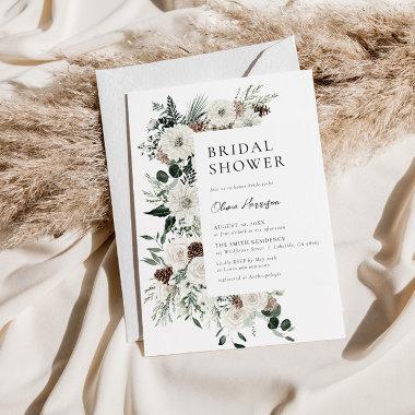 Winter Greenery Floral Bridal Shower Invitations