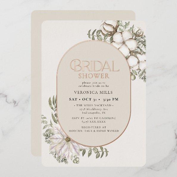 Winter Greenery Floral Oval  Foil