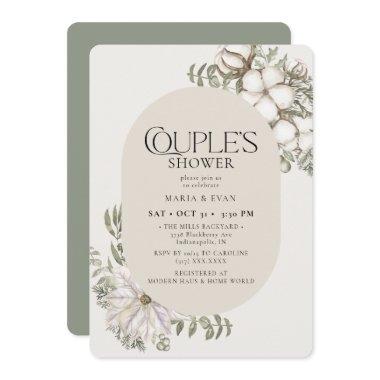 Winter Greenery Floral Oval Couple's Shower Invitations