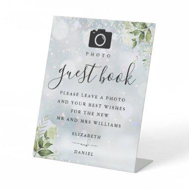 Winter Greenery Photo Guest Book Wedding Pedestal Sign