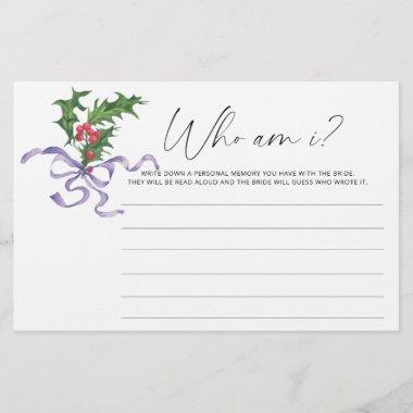 Winter holly branch Who am I bridal shower game Stationery