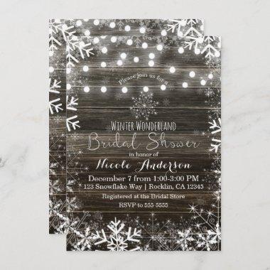 Winter Lights & Snowflakes Rustic Bridal Shower Invitations