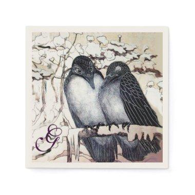 WINTER LOVE BIRDS IN SNOW MONOGRAM Black White Napkins