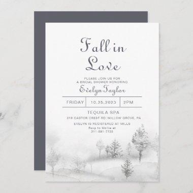 Winter Mountain Forest Fall in Love Bridal shower Invitations