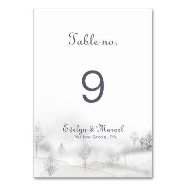 Winter Mountain Forest Wedding  Table Number