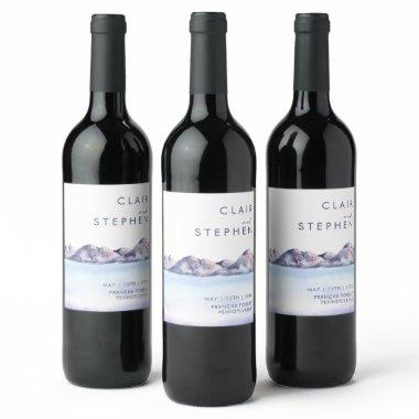 Winter Mountain Wedding Wine Label