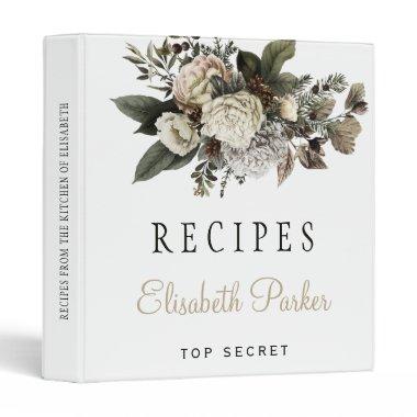 Winter peonies bouquet  recipe book 3 ring binder